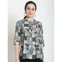 Moda Rapido Women Print Mandarin Collar Organic Cotton Top-picture-17
