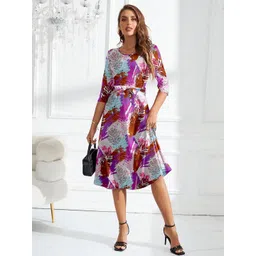 Moda Rapido Women Printed Crepe Fit & Flare Midi Dress-picture-39