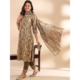 Moda Rapido Women Printed Regular Kurta with Trousers & With Dupatta-picture-16