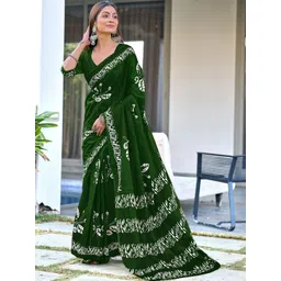 Moda Rapido Women Pure Cotton Designer Block Print Saree With Blouse Piece-picture-31