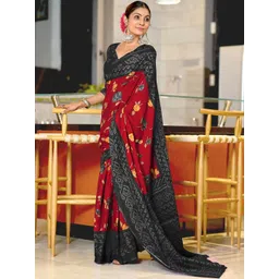 Moda Rapido Women Red Colourblocked Pure Cotton Block Print Sarees-image-45