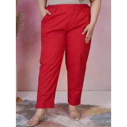 Moda Rapido Women Red Cotton Solid Regular Trousers-image-13