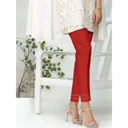 MODA RAPIDO Women Red Poly Silk Ethnic Mid-Rise Relaxed Fit Solid Trousers-picture-19