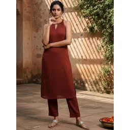 Moda Rapido Women Regular Silk Crepe Kurta with Trousers-picture-31