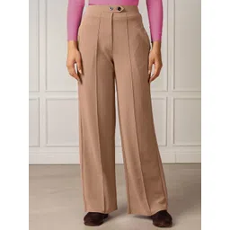 Moda Rapido Women Relaxed Straight Leg Easy Wash Pleated Mid-Rise Trousers-picture-14