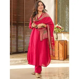 Moda Rapido Women Shirt Collar Regular Kurta & Trousers With Printed Dupatta-picture-36