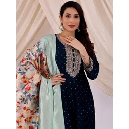 Moda Rapido Women Sky Blue Floral Woven Design Silk Ethnic Dupatta-picture-28