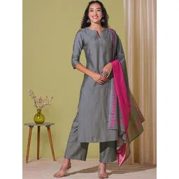 Moda Rapido Women Solid Kurta with Palazzos & Dupatta-picture-15