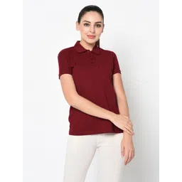 Moda Rapido Women Solid Polo Collar Cotton T-shirt-picture-13