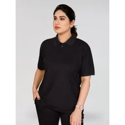 moda rapido Women Solid Polo Neck Polyester Black T-Shirt-picture-15
