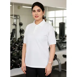 moda rapido Women Solid Polo Neck Polyester White T-Shirt-picture-10