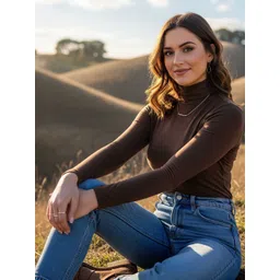 Moda Rapido Women Solid Regular Fit Turtle Neck Long Sleeves Cotton T-shirt-picture-35