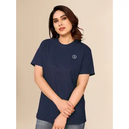 moda rapido Women Solid Round Neck Polyester Navy Blue T-Shirt-picture-21