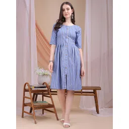 Moda Rapido Women Striped Gathered or Pleated Cotton Fit & Flare Dress-picture-25