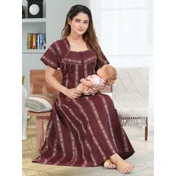 Moda Rapido Women Striped Square Neck Maxi Nightdress-picture-39