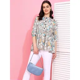 Moda Rapido Women Turquoise Blue Printed Viscose Rayon Tops-picture-28