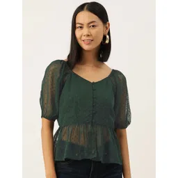 Moda Rapido Women V-Neck Puff Sleeve Peplum Top-picture-40