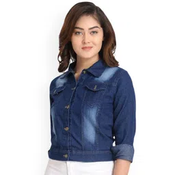 Moda Rapido Women Washed without Crop Denim Jacket Patchwork-picture-14