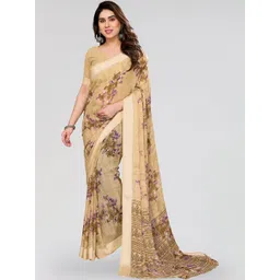 Moda Rapido Women Yellow Floral Print Embellished Georgette Satin Saree-picture-16