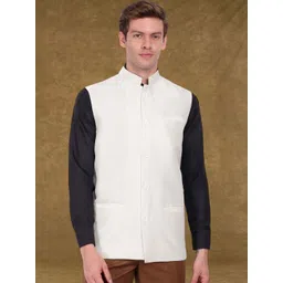 Moda Rapido Woven Design Mandarin Collar Nehru Jacket-image-49