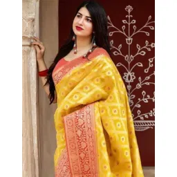 Moda Rapido Woven Design Zari Silk Blend Handloom Banarasi Saree-picture-37