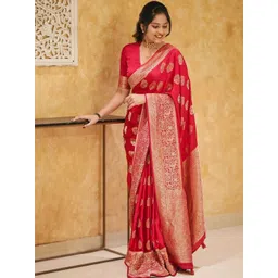 Moda Rapido Woven Design Zari Silk Blend Handloom Banarasi Saree-picture-34