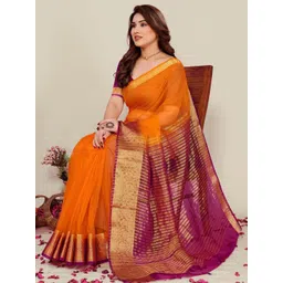 Moda Rapido Zari Organza Saree with Jacquard Border and Matching Blouse Piece-picture-32