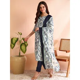 moda rapido NEW ETHNIC 4 YOU Women Blue Printed Silk Blend Kurta Sets image 4