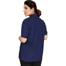 moda rapido Women Solid Polo Neck Polyester Navy Blue T-Shirt image 3