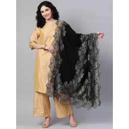 MODARTA Women Black Woven Design Lace Border Shawl-picture-15