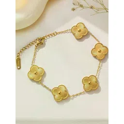 MODE & MINIMAL Women Gold Plated Four Clover Leaf Bracelet-picture-15