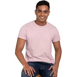 mode attire Light Pink Men’s Round Neck Half Sleeves Plain T-Shirt-picture-21