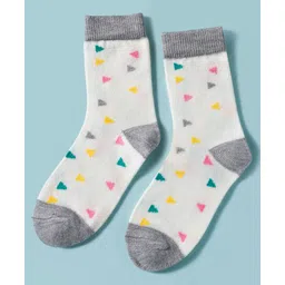 Model Knit Winterwear Socks With Rectangle Design - Grey & White-picture-14