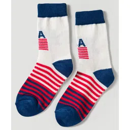 Model Knit Winterwear Socks With Stripe Design - Navy Blue & White-picture-23