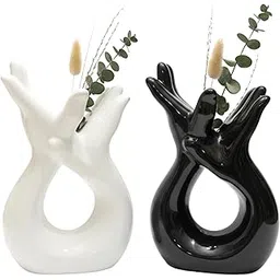 Modern Black & White Home Decor Vase Combo | Premium Ceramic Terracotta Clay Vases for Living Room Bedroom Office | Minimalist Designer Decor & Elegant Gifting Set-picture-43