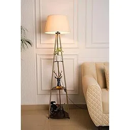 Modern Floor Lamp with 3 Shelves, 150cm Gold Metal Tripod Stand, White Fabric Shade, Touch Control, LED Bulb Included for Living Room, Bedroom-picture-23