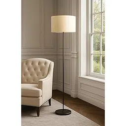 Modern Floor Lamp with Linen Shade, Chrome Metal Stand, Contemporary Design for Living Room, Bedroom-picture-15