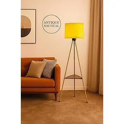 Modern Floor Lamp with Storage Shelves, Brass Antique Finish, Metal Construction, 40 cm Height, Fabric Shade, Indoor Table Lamp for Bedroom, Living Room, Office-picture-25