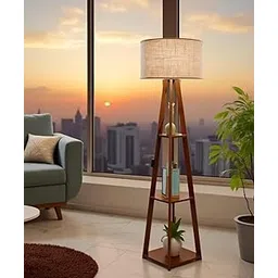 Modern Floor Lamp with Storage Shelves, Natural Wood Tripod Stand, Jute Shade, Living Room Decor, Diwali Gift-picture-19