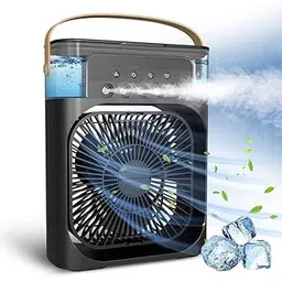 Modern Home Portable Humidifier Air Cooler Mist Fan Mini Cooler For Home With 3 Speed Mode With Water Spray, 7 Color Led And Timer, Usb Personal Cooler Desk Fan (Usb Powered Mini Ac (Black)-image-14