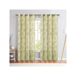 MODERN HOMES Green & Beige Cotton Curtain - Set of 2-picture-10