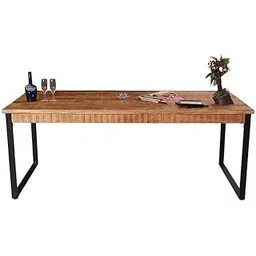 Modern Industrial Dining Table with Rustic Mango Wood Top, Black Metal Legs, Contemporary Style Living Room Furniture-picture-13