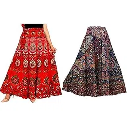 modern kart Women's Combo Jaipuri Sanganeri Print, Rajasthani Jaipuri Women Long Mandala Hand Block Fashion Skirt-picture-3