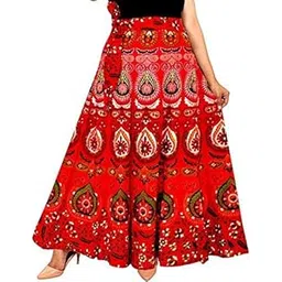 modern kart Women's Cotton Jaipuri Print Wrap-Around Maxi Skirt (INDI_03, Red, Free Size)-picture-21