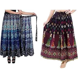 Women's Combo Jaipuri Sanganeri Print, Rajasthani Jaipuri Women Long Mandala Hand Block Fashion Skirts (20)-image-33