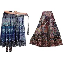 Women's Combo Jaipuri Sanganeri Print, Rajasthani Jaipuri Women Long Mandala Hand Block Fashion Skirts (7)-image-32