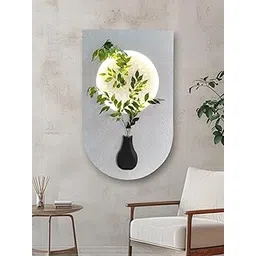 Modern LED Wall Light Panel with Planter, U-Shape Decorative Vase, Illuminated Art Display, White-picture-32
