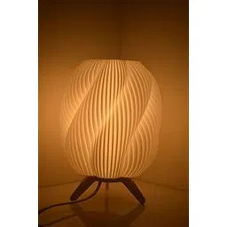 Modern Table Lamp with Spiral Design Shade, Tripod Stand, Warm White LED Light-picture-28