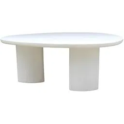 Modern White Dining Table, Lime Plaster Construction, Round Top with Dual Cylindrical Base, Contemporary Style-picture-23