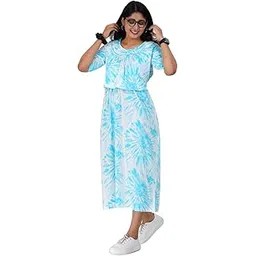 modest materna Blue Tie & Dye Maternity Loungewear – 100% Cotton, Soft & Adjustable with Pockets, Long-Length, Sizes S-XXXL, Comfortable for Pregnancy, Postpartum & Nursing-picture-27